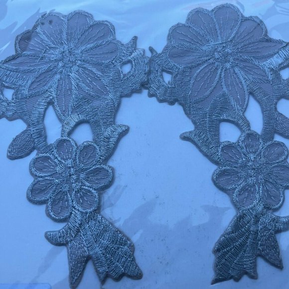 Embroidery Patches Iron One Applique Floral Gray Patches Set of 2 - Picture 2 of 9